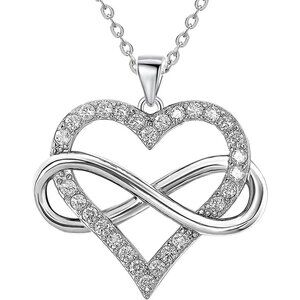 Infinity Heart Necklace 925 Sterling Silver CZ Pendant Gift for Women Girlfriend